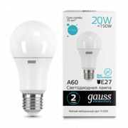 Лампа Gauss Elementary A60 20W 1600lm 4100K E27 LED 1/10/50