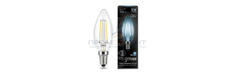Gauss LED Filament Candle E14 5W 4100К 1/10/50