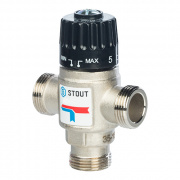 Клапан термостатический смесительный STOUT - 1" (НР, t20-43°C, kvs 2.5, L-образное смешивание)