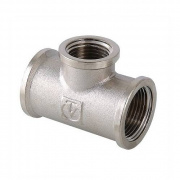 Тройник переходной резьбовой VALTEC VTr.750 - 3/4" x 1/2" x 3/4" (ВР/ВР/ВР, латунь никелированная)