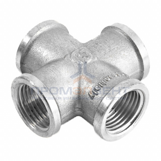 Крестовина латунная резьбовая равнопроходная STOUT (ВР) - 1"1/2 (никелированная)