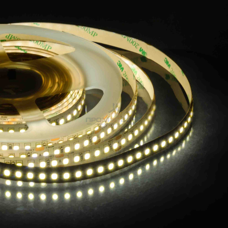 00-301 Светодиодная лента, 24В, 18Вт/м, smd2835, 168д/м, IP20, 2000Лм/м, подложка 10 мм, 5м, теплый белый