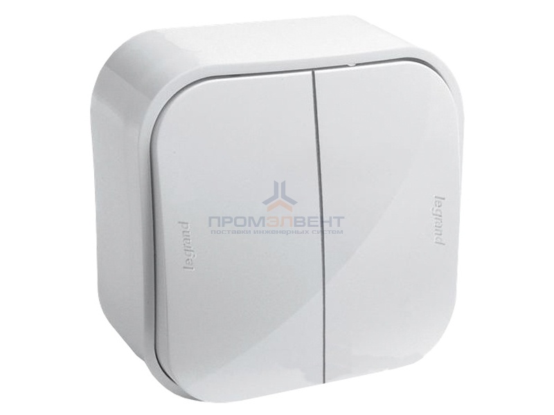 Выключатель двухклавишный Legrand Quteo белый [уп 20шт]