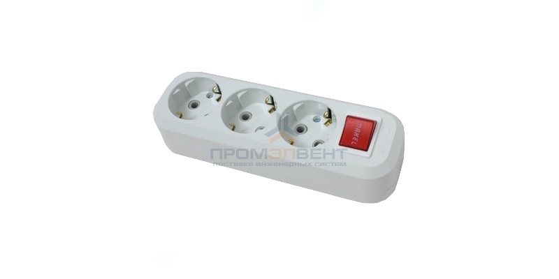 Колодка Makel 16А 3 розетки с заземлением с выключателем