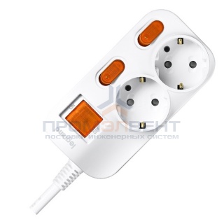 Anam Legrand e-Fren 2 Удлинитель с выключателем+ индивидуальным выкл.,шнур 1.5м, 16A, 250V