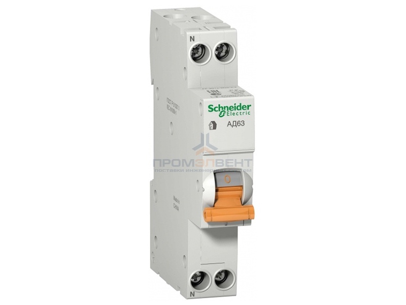 Дифференциальный автомат Schneider Electric АД63 1п+н 25A 30мA 4,5кА C